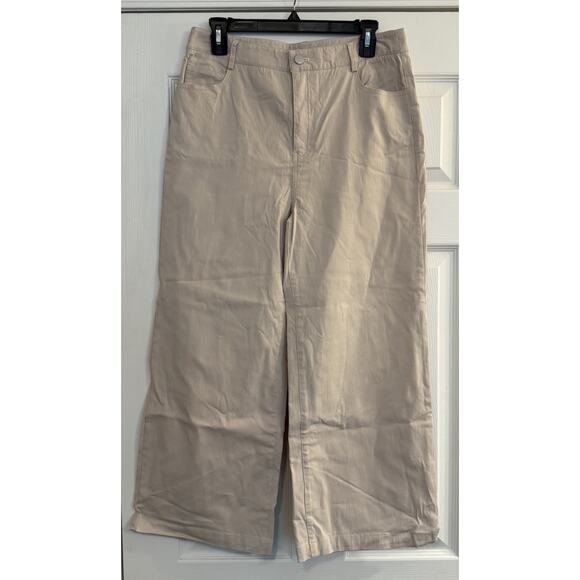 J. McLaughlin Pants - J Mclaughlin Wide Leg Pants Sz 10 High Rise Crop Beige Chino Stretch Career EUC